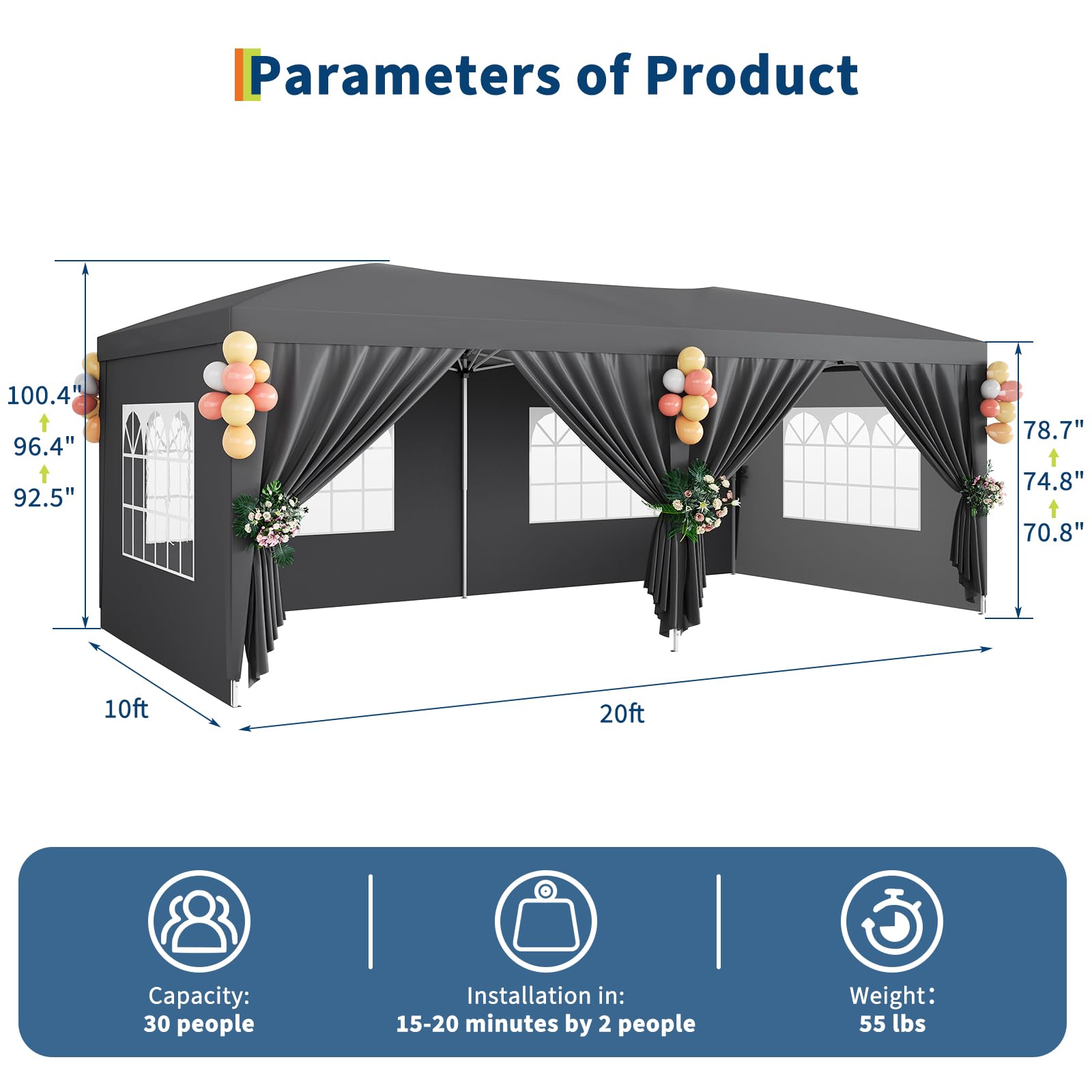 Палатка-шатер 10x20 футов с 6  – обзор и цена Gazebo Pop Up